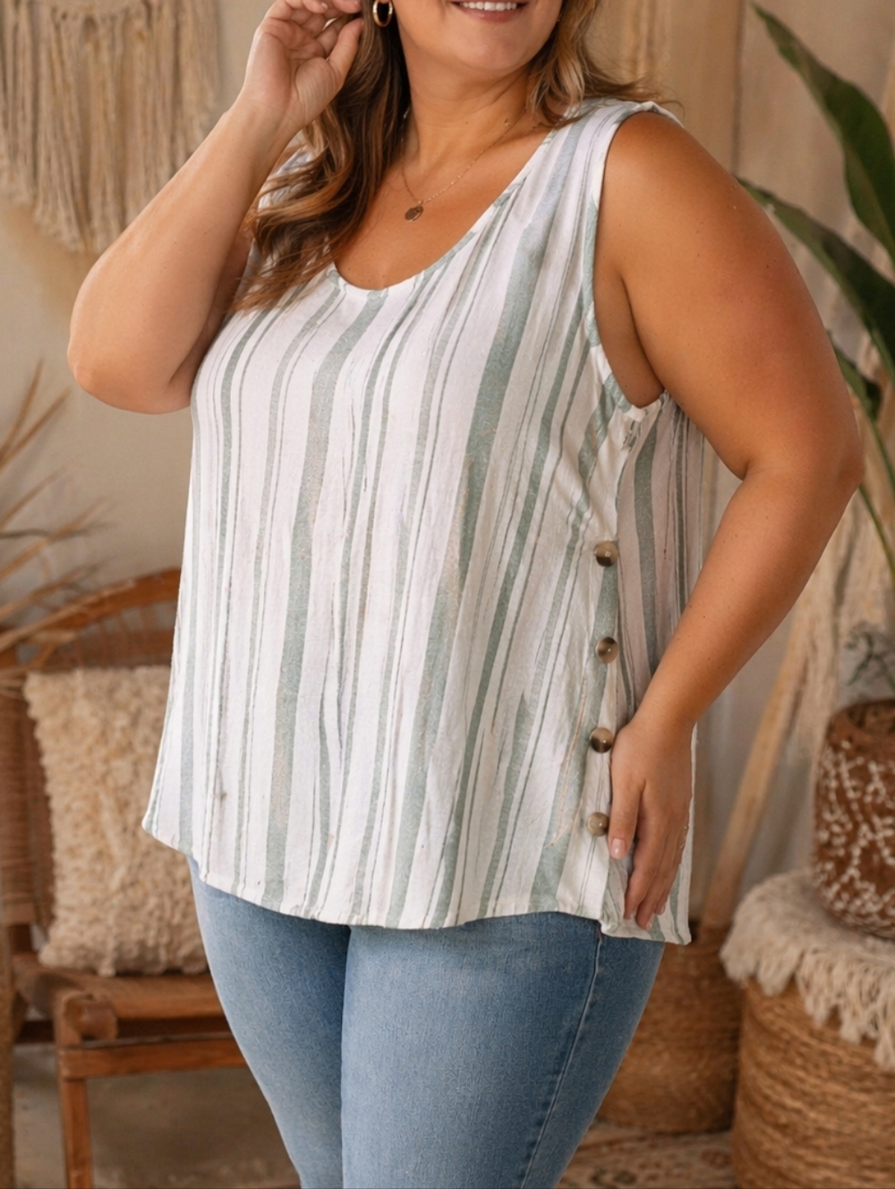 NWT Reitmans Linen Blend Striped Sleeveless Top Plus Size Coastal Minimalist